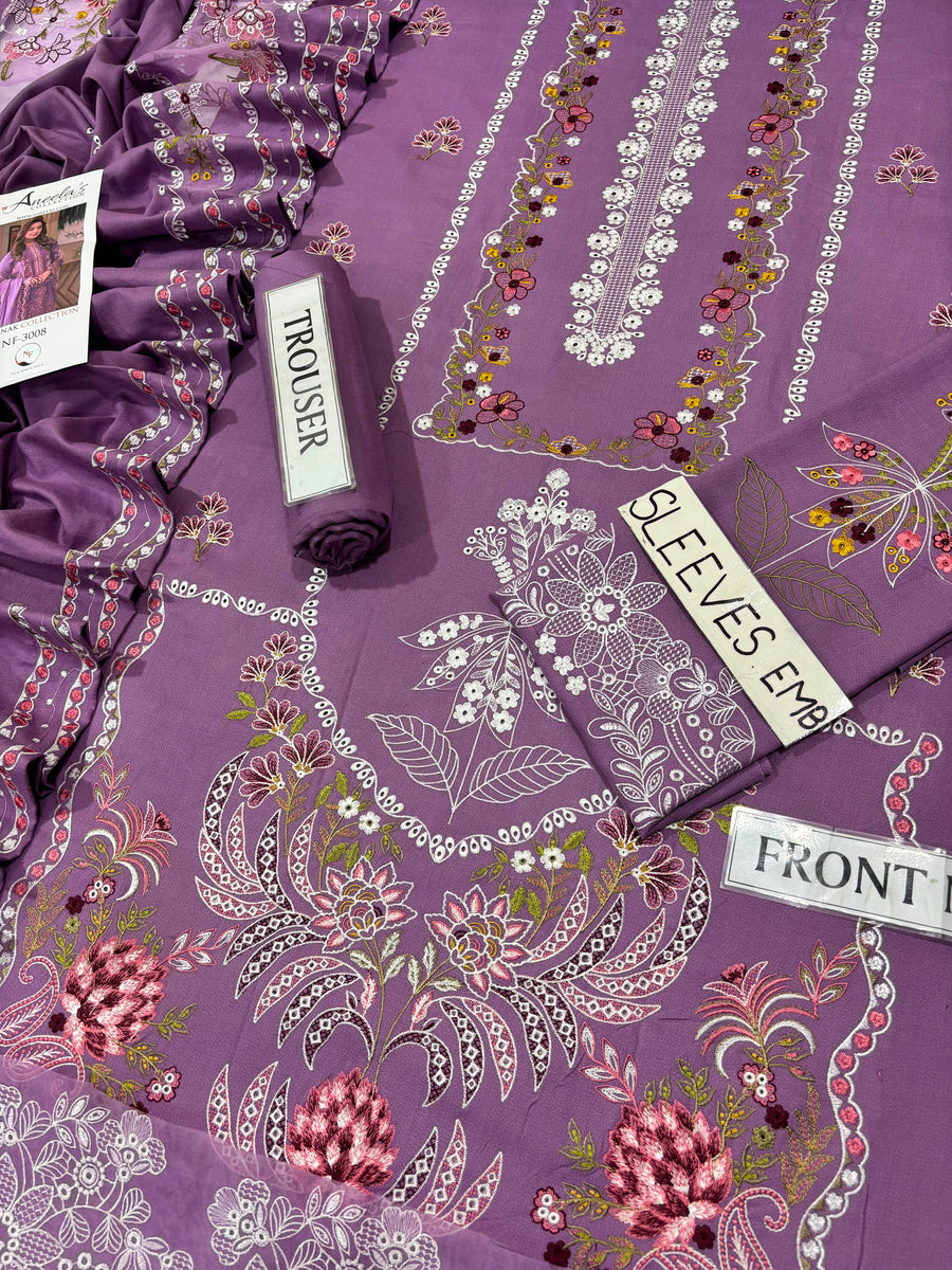 Elegant Lavender Printed 3-Piece Suit with Embroidered Dupatta