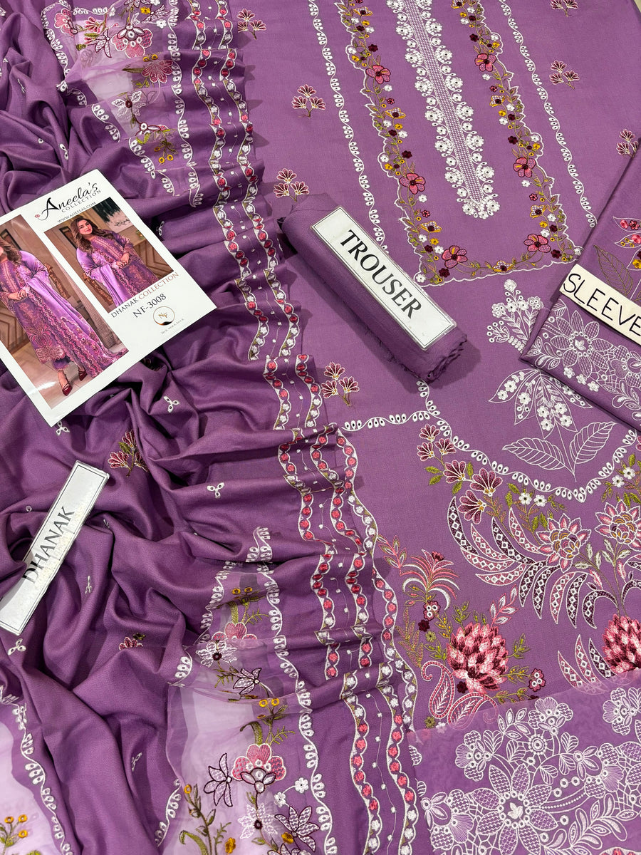 Elegant Lavender Printed 3-Piece Suit with Embroidered Dupatta