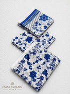 Royal Blue Floral Printed 3-Piece Linen Suit
