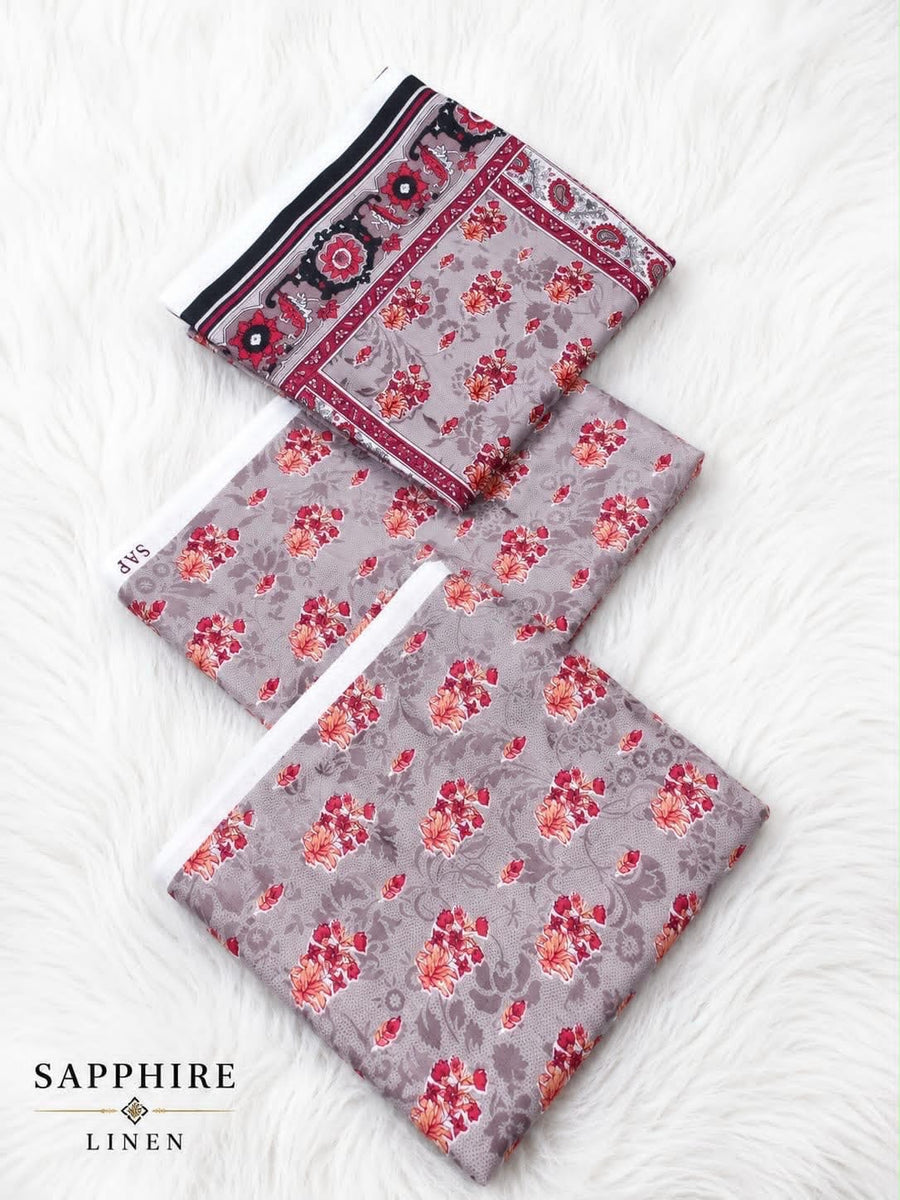 Elegant Floral Printed 3-Piece Linen Suit