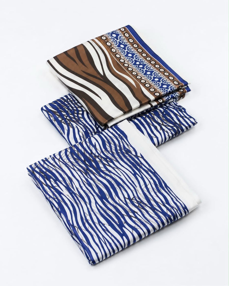 Elegant Blue & Brown 3-Piece Unstitched Suit – Stylish Printed Dress