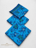 Elegant Blue Floral 3-Piece Unstitched Suit – Printed Linen Dress