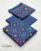 Elegant Navy Blue Printed Bedsheet Set – Colorful Geometric Design