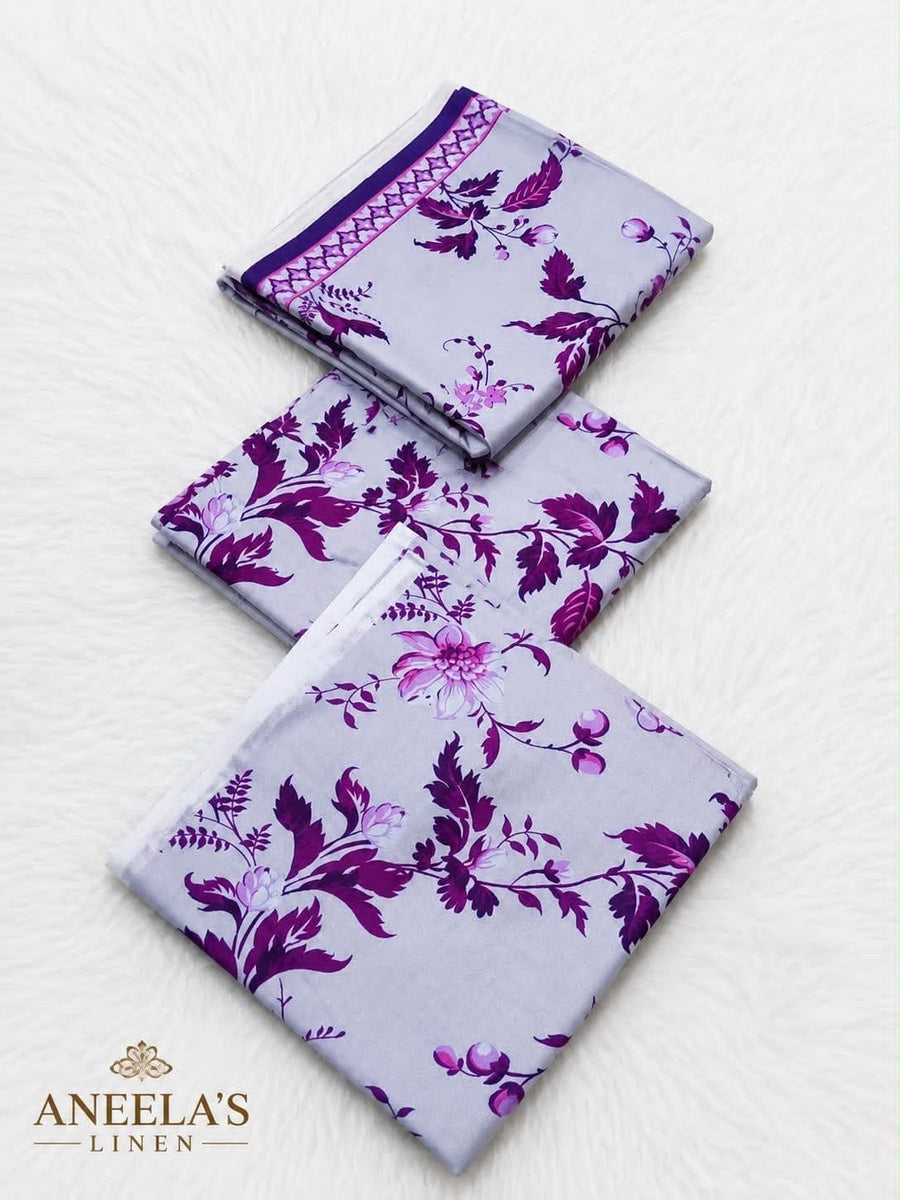 Elegant Purple Floral Printed Bedsheet Set – Premium Bed Linen