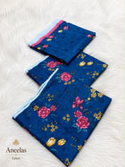 Royal Blue Floral Printed Linen 3-Piece Suit
