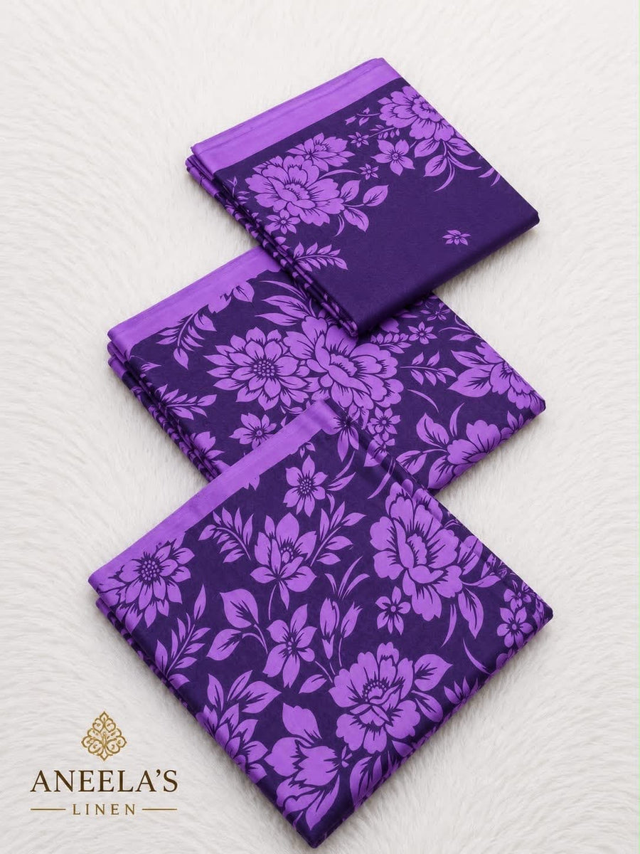 Royal Purple Floral Printed Linen 3-Piece Suit
