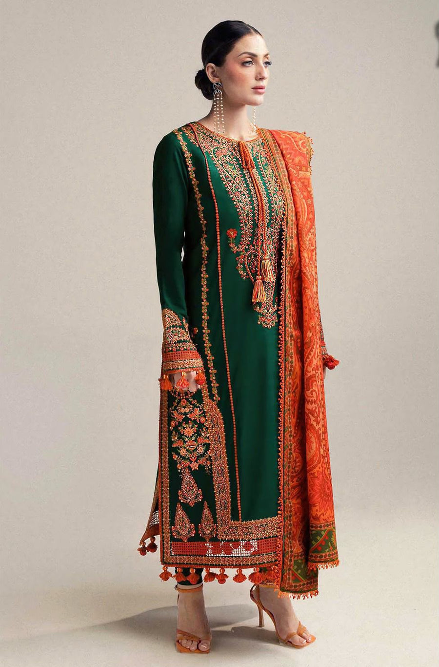 Premium Bottle Green Embroidered Unstitched Designer Collection