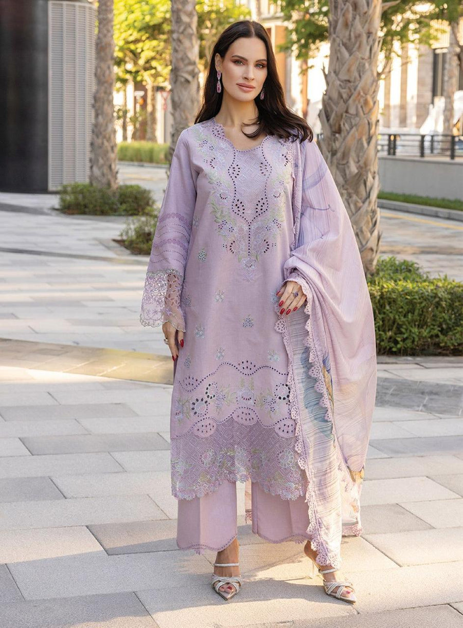 Soft Pastel Purple Schiffli & Floral Printed Dupatta Edition