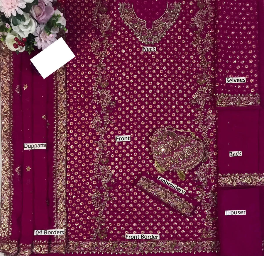 Premium Magenta Festive Wedding Wear – 4-Sided Embroidered Dupatta Edition