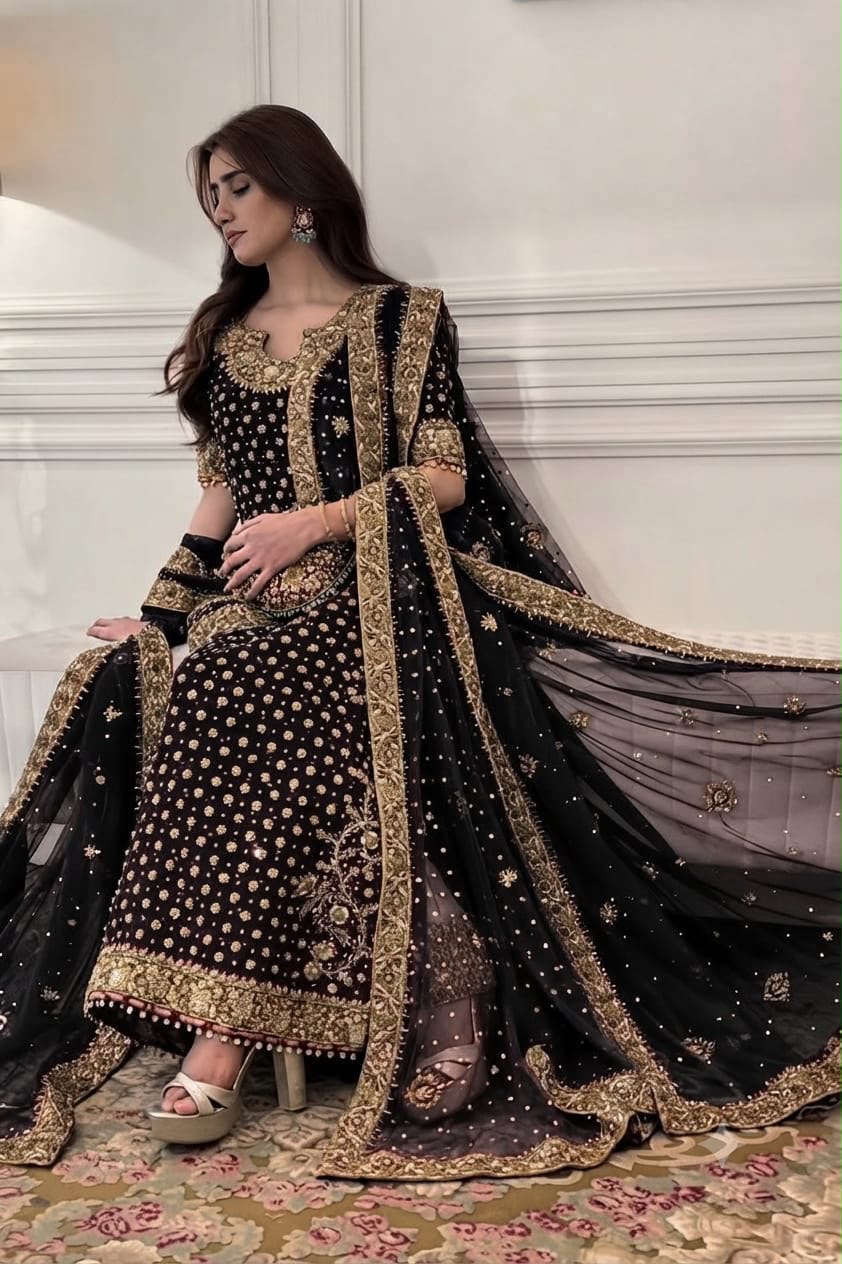 Premium Magenta Chiffon Wedding Wear – Heavy Addawork & Embroidered Dupatta
