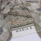 Maria.B Luxury Lawn — Exquisite Grey Floral 3-Piece Suit with Paisley Dupatta
