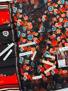 Elegant Rust & Black Floral Airjet Linen 3PC Suit – Heavy Lace Embroidery & Ready Dupatta
