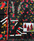 Elegant Midnight Black Airjet Linen 3PC Suit – Heavy Embroidery & Floral Print