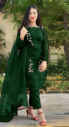 Luxury Teal Blue Dhanak 3PC Suit – Fully Embroidered Shirt & Dupatta