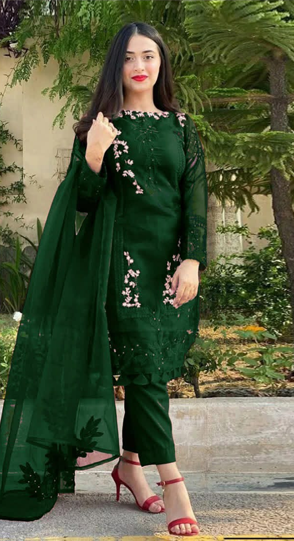 Luxury Teal Blue Dhanak 3PC Suit – Fully Embroidered Shirt & Dupatta