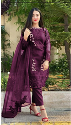 Luxury Maroon Dhanak 3PC Suit – Fully Embroidered Shirt & Dupatta