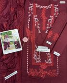 Luxury Maroon Dhanak 3PC Suit – Fully Embroidered Shirt & Dupatta