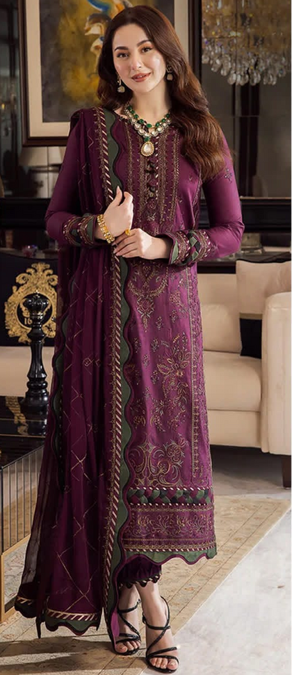 Winter Elegance by Asim Jofa – Royal Purple Dhanak 3PC Suit & Digital Wool Shawl