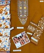 Winter Elegance by Sapphire – Mustard Brown Dhanak 3PC Suit & Printed Wool Shawl