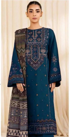 : Winter Elegance by Sapphire – Teal Blue Dhanak 3PC Suit & Digital Wool Shawl