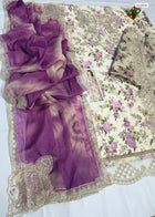 Silk Elegance by Nureh – Light Beige Printed Silk Frock & Digital Dupatta with 4-Side Lace