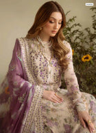 Silk Elegance by Nureh – Light Beige Printed Silk Frock & Digital Dupatta with 4-Side Lace