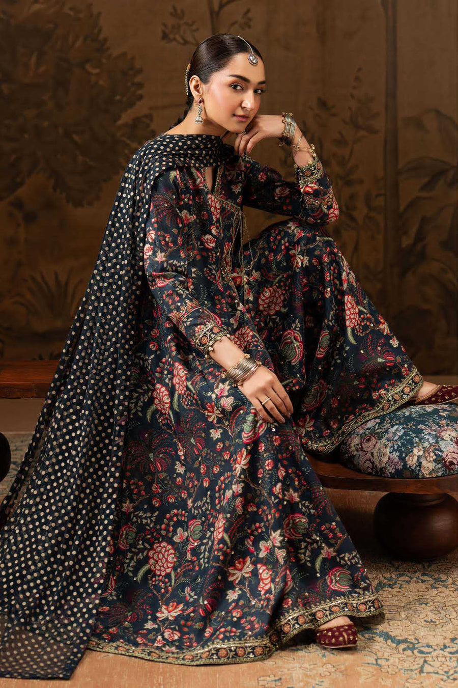 Silk Elegance – 3PC Premium Printed Silk Suit with Detailed Embroidery