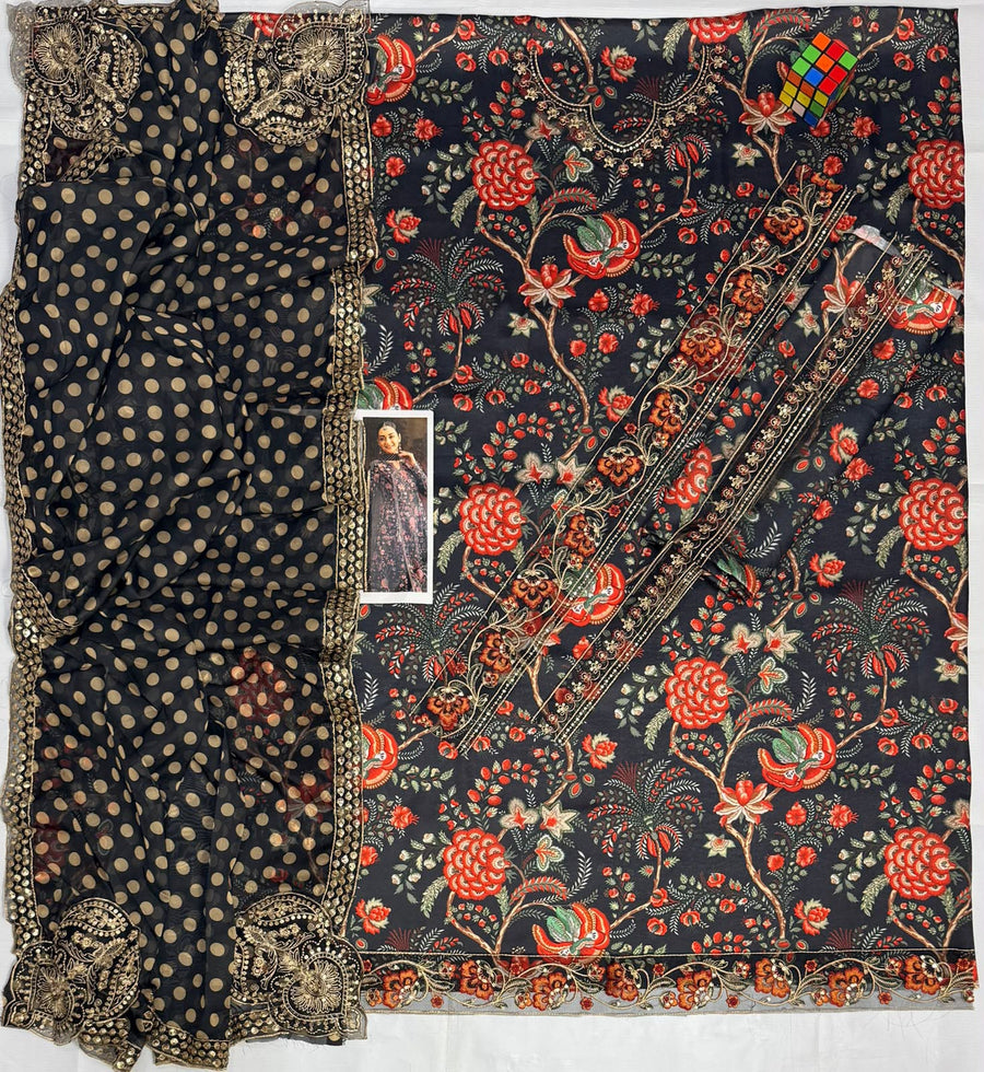 Silk Elegance – 3PC Premium Printed Silk Suit with Detailed Embroidery