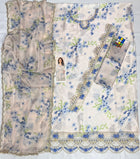 Elegant Floral Printed Chikankari Suit with Lace Borders & Matching Dupatta