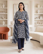 Contemporary Abstract Print Straight Shirt with Solid Trousers & Dupatta