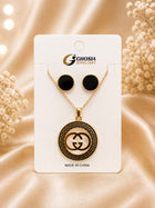 Jewellery Elegant Gold-Plated Black Pendant & Earring Set | Luxury Fashion Jewelry