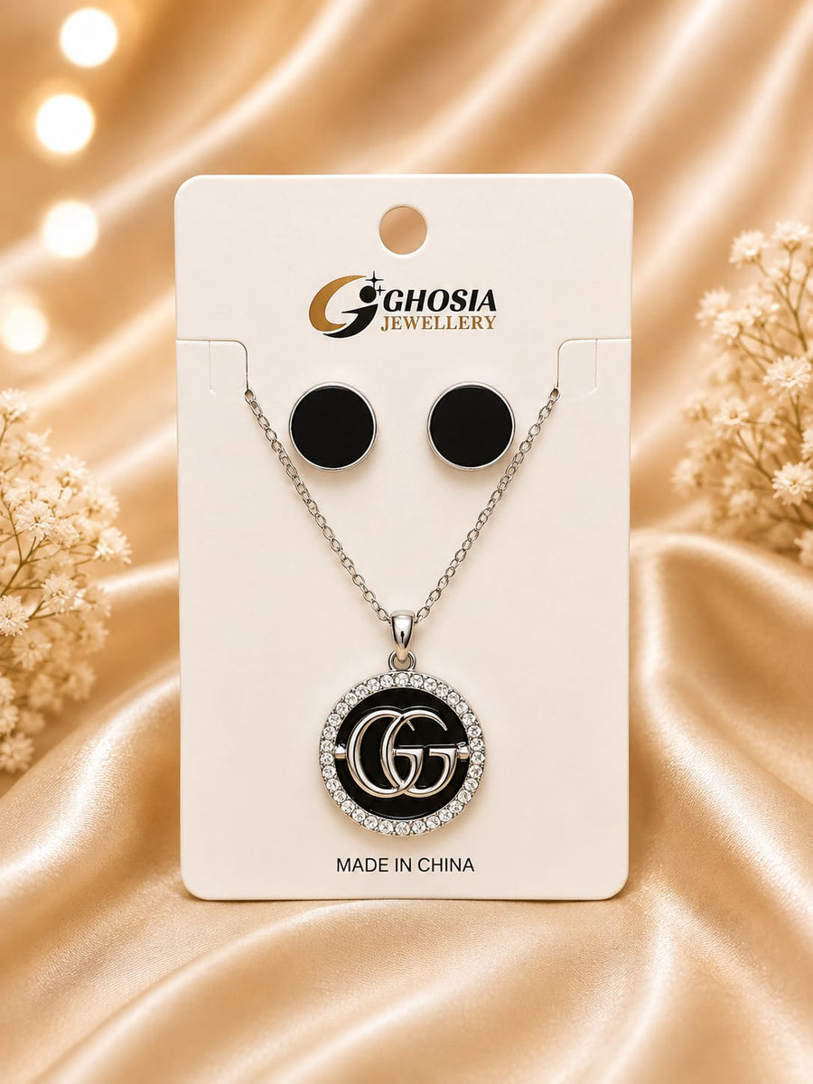 Jewellery Elegant Gold-Plated Black Pendant & Earring Set | Luxury Fashion Jewelry