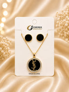 Jewellery Elegant Gold-Plated Black Pendant & Earring Set | Luxury Fashion Jewelry