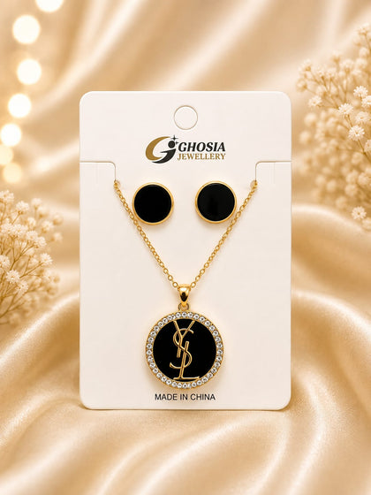 Jewellery Elegant Gold-Plated Black Pendant & Earring Set | Luxury Fashion Jewelry