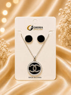Jewellery Elegant Gold-Plated Black Pendant & Earring Set | Luxury Fashion Jewelry