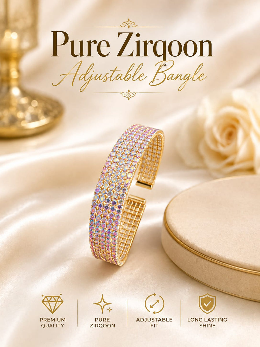 Pure Zirqoon Sparkling Stone Adjustable Gold-Plated Bangle