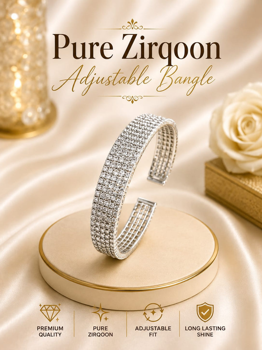 Pure Zirqoon Sparkling Stone Adjustable Gold-Plated Bangle
