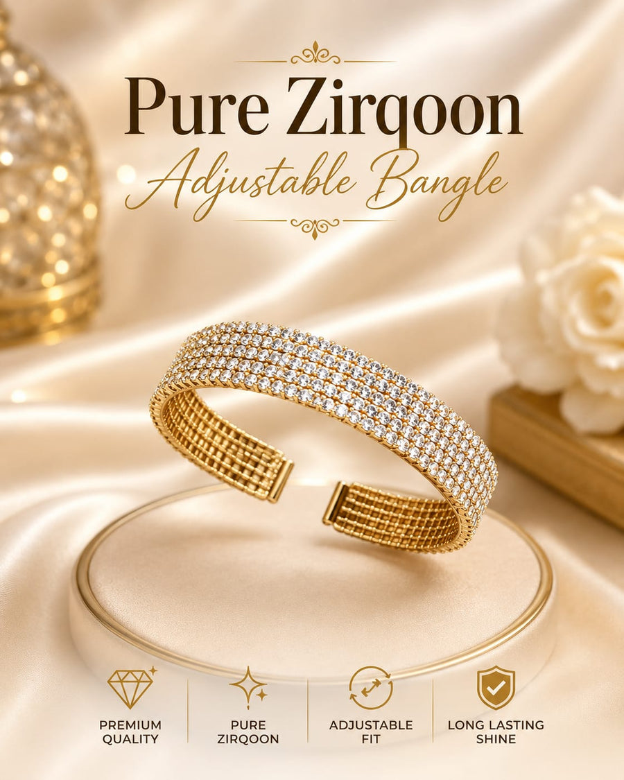 Pure Zirqoon Sparkling Stone Adjustable Gold-Plated Bangle