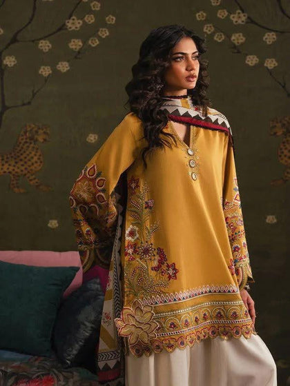 Pezwan Premium Air-Jet Dhanak Heavy Embroidered 3-Piece Unstitched Suit (D#3005) with Woolen Shawl