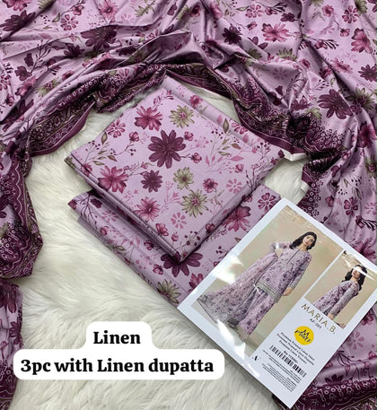 Maria B Mauve Daisy Meadow 3Pc Unstitched Linen Suit with Linen Dupatta