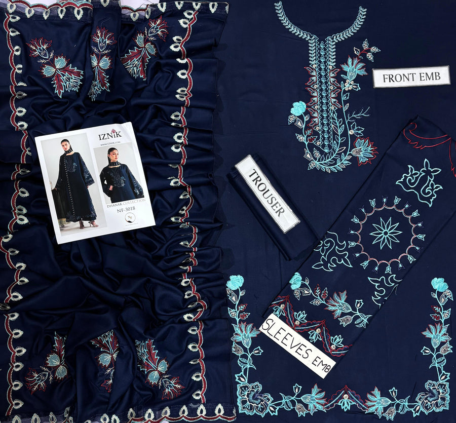 IZNIK Premium Version 3PC Heavy Embroidered Dhanak Suit – Winter Collection 2026/27
