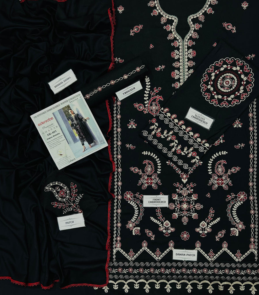 EDENROBE Premium Version 3PC Heavy Embroidered Dhanak Suit – Winter Collection 2026/27