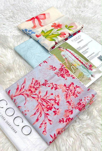 Coco, Orient & Sana Safinaz Designer Lawn 3-Piece Unstitched Collection Vol. 1 – Printed Voil Dupatta & Cambric Trouser