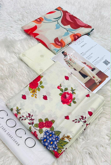 Designer Lawn 3-Piece Unstitched Collection Vol. 1 – Printed Lawn Voil Dupatta & Cambric Trouser