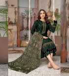 Bareeza Designer Navy Blue Heavy Embroidered Dhanak 3-Piece Winter Suit – Sequins Sleeves & Applique Shawl