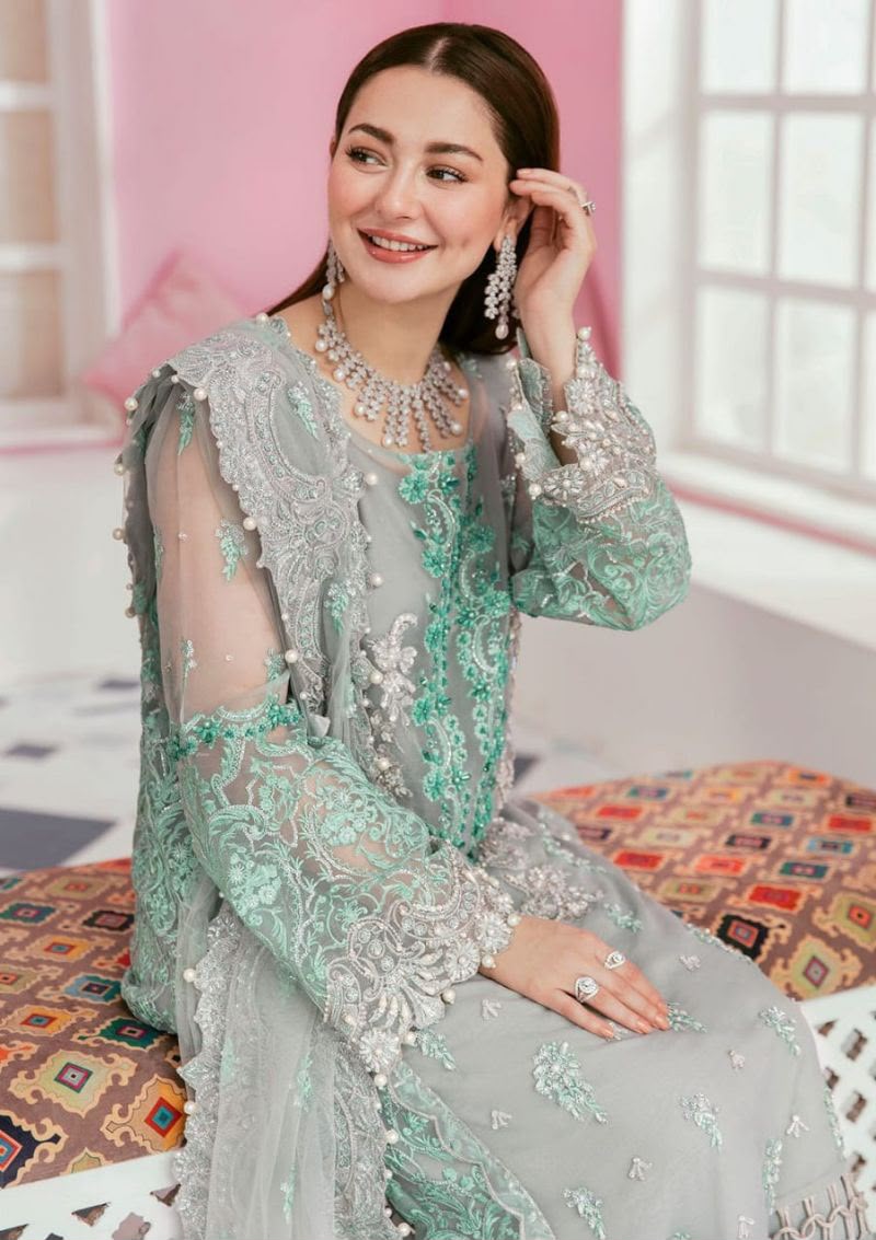 Elaaf Bridal Grey Organza Handwork Embroidered Suit – Adda Work, Pearls & Ready-to-Wear Dupatta