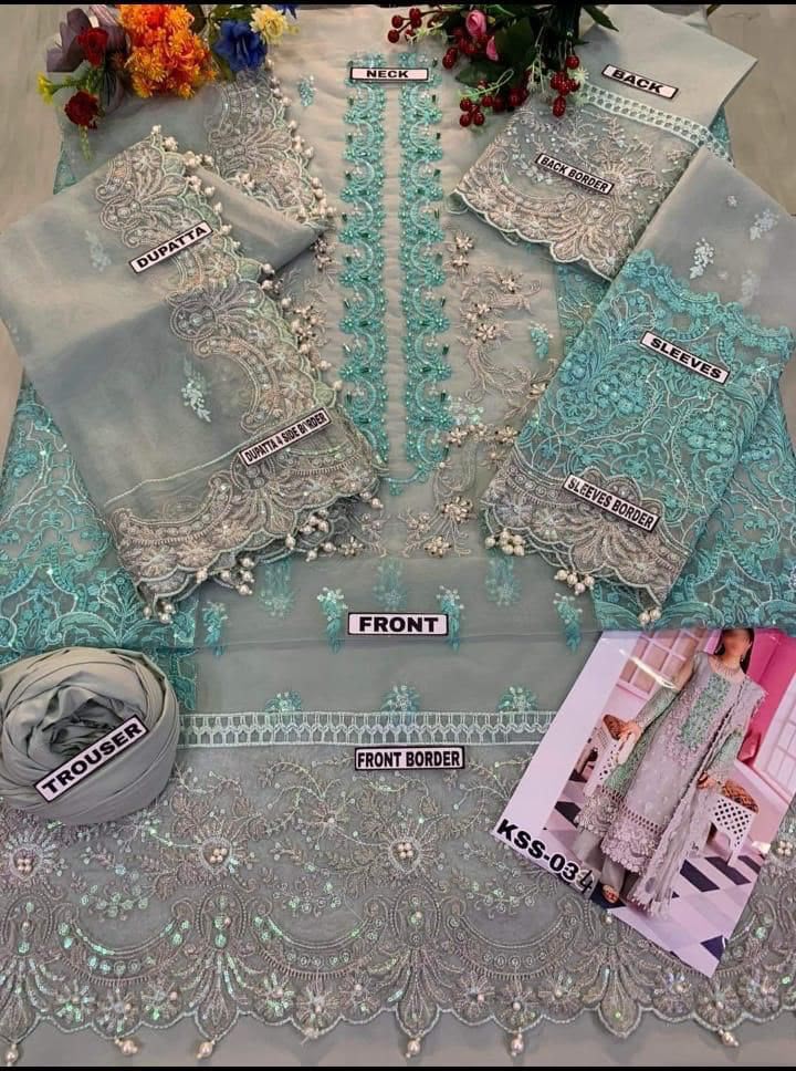 Elaaf Bridal Grey Organza Handwork Embroidered Suit – Adda Work, Pearls & Ready-to-Wear Dupatta