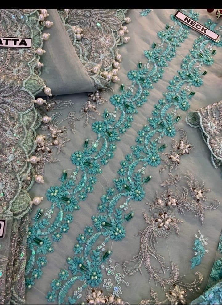 Elaaf Bridal Grey Organza Handwork Embroidered Suit – Adda Work, Pearls & Ready-to-Wear Dupatta