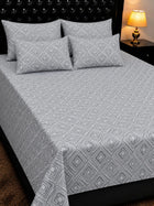 5-Piece Export Quality Grey Diamond Printed 100% Pure Cotton King Size Bedsheet Set – Flat Sheet & 4 Pillow Covers