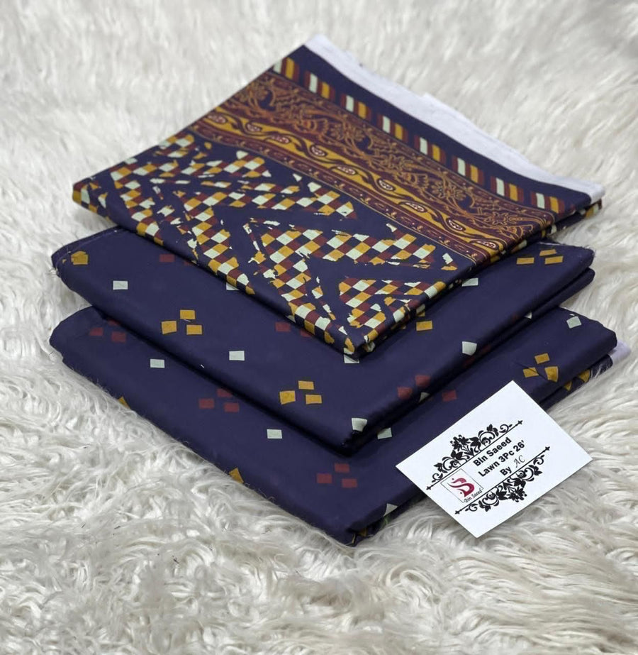 Bin Saeed Deep Purple & Ochre Printed Lawn 3-Piece Collection 2026